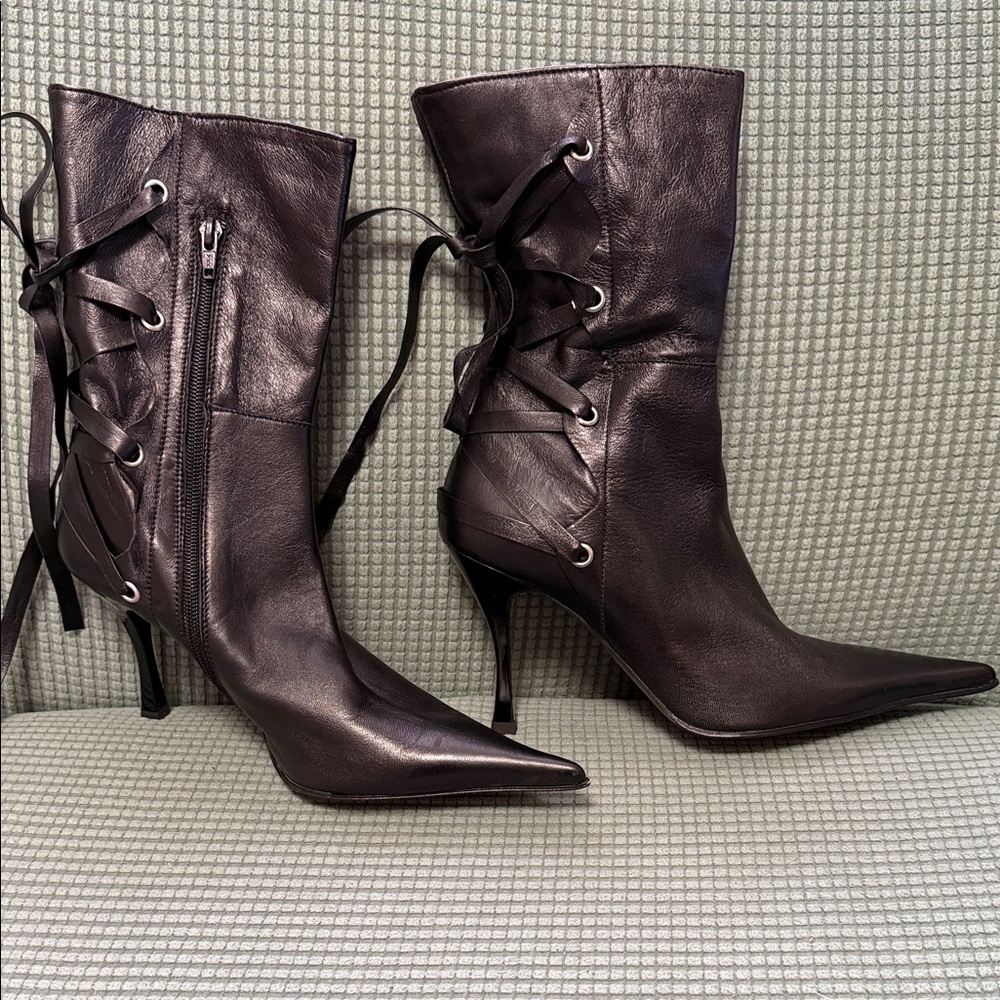 Elegant Black Leather Women's Boots Heels 4”, New Made in Italy by Sole